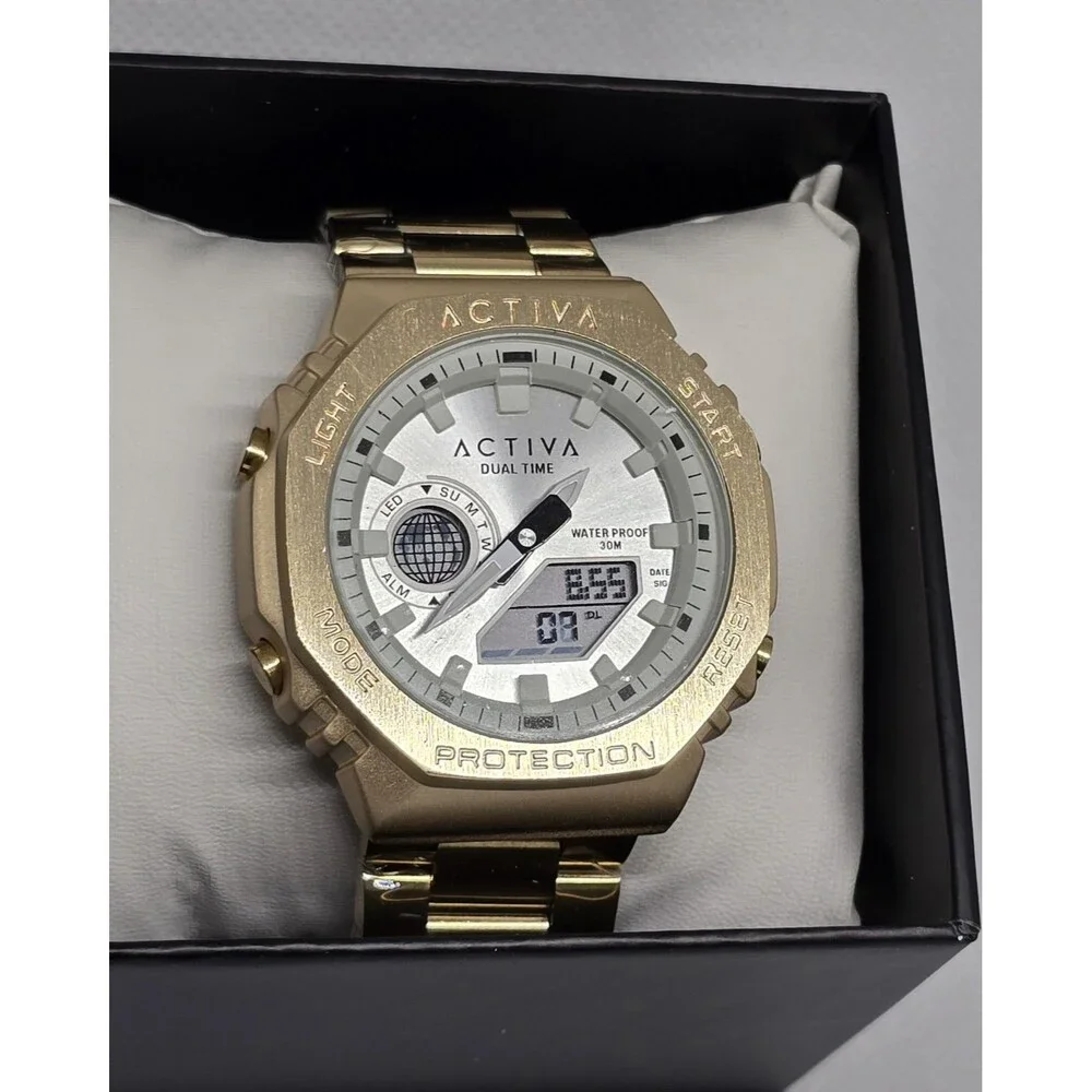 Activa x Invicta Digital Unisex Watch 45.5mm, Gold Band, White Dial NEW W/ Box!